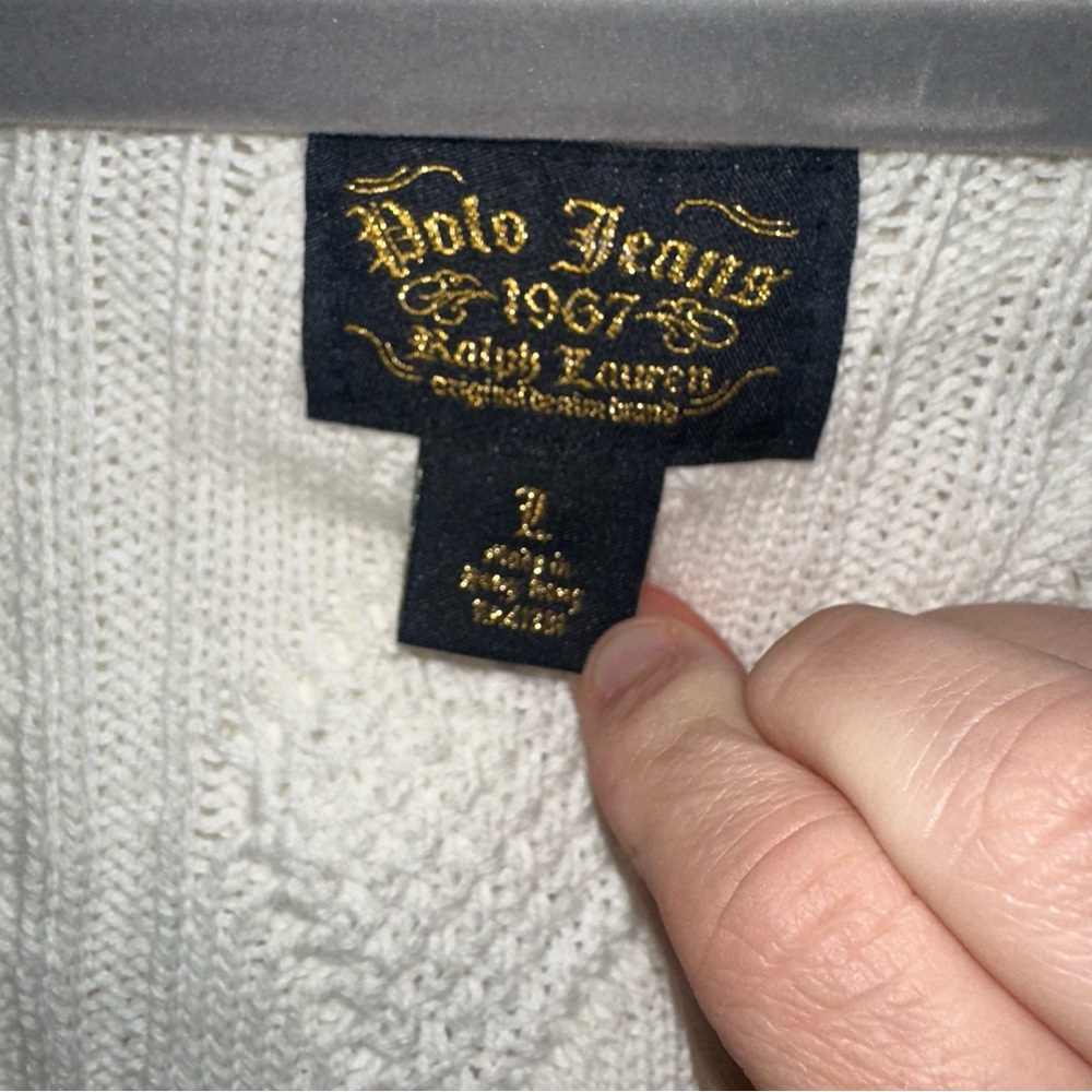 Vintage L Polo Jeans 1967 Ralph Lauren Cable Knit Hooded 100% Cotton Sweater - Picture 5 of 8